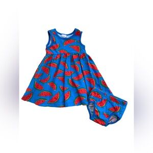 Hanna Andersson Size 85, 2T, Blue Watermelon Print Tank Dress and Bloomers